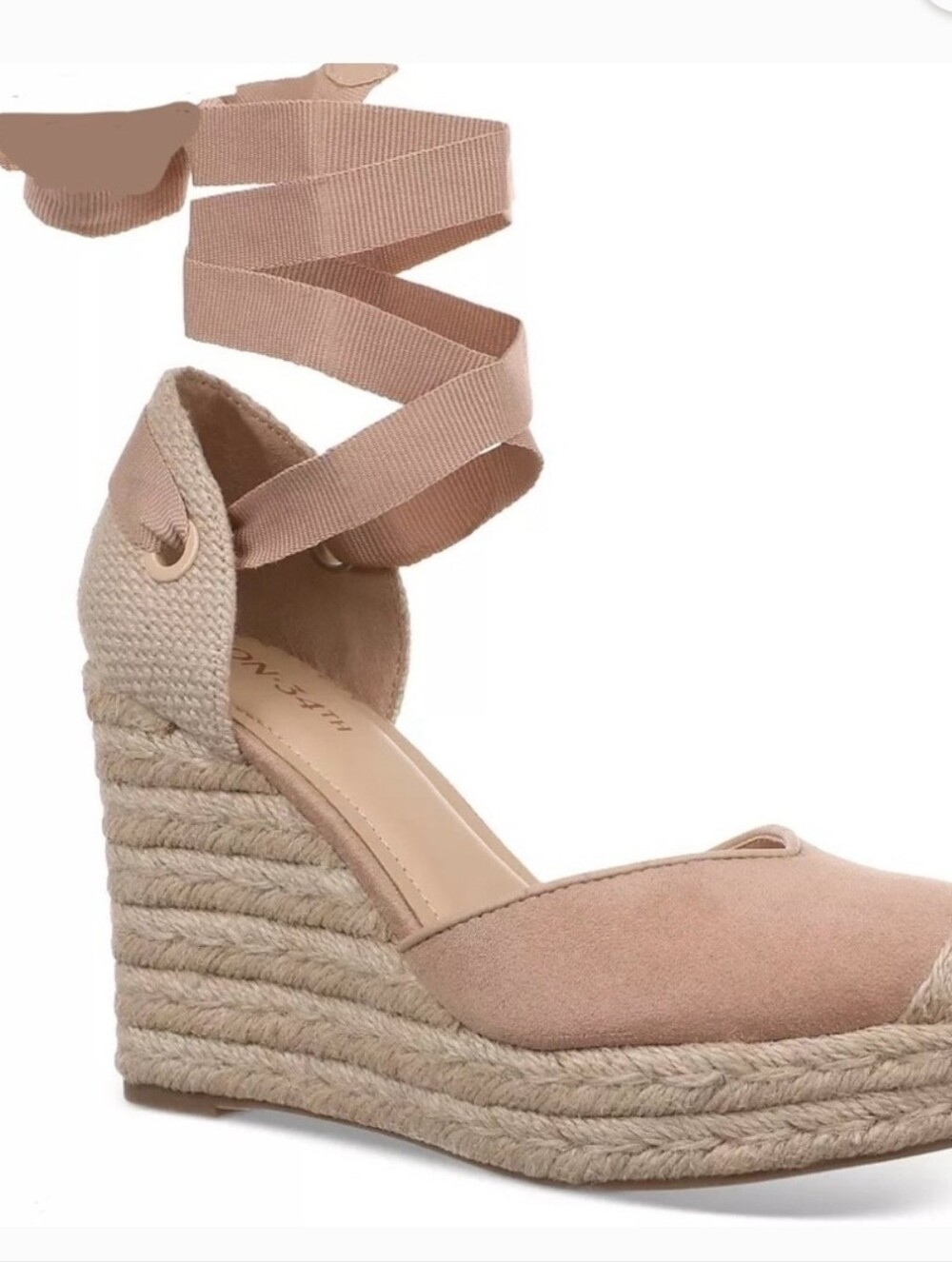 ON 34th Ankle-Tie Espadrille Wedge in Blush Pink
